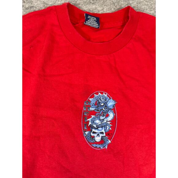 VINTAGE O Neill Shirt Mens Large Red Graphic Dragon Skull Surf Skate Y2K 90s - Picture 9 of 10